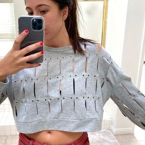 Grey Slitted Cropped Sweatshirt
